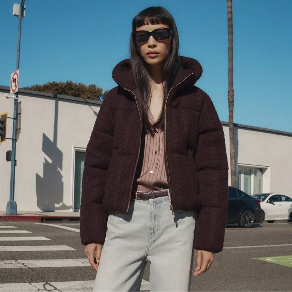 ZARA CABLE KNIT HOODED ANORAK JACKET